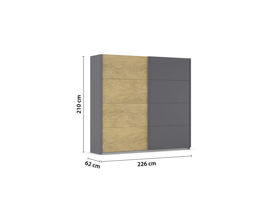 RAUCH Malva-Extra Schwebetürenschrank Eiche Furnier und Grau, Breite: 226 cm, Höhe: 210 cm - Bild 3