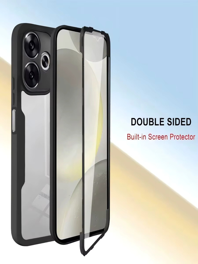 Stoßfeste 360 Grad Handyhülle für Xiaomi Redmi 13 4G 5G Note 13R mit integriertem Displayschutz und transparenter Rückseite in Schwarz und Transparent - Bild 4