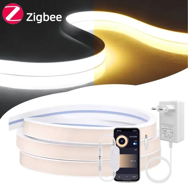 Gyarfas Intelligenter Zigbee COB Neon LED-Lichtstreifen aus Silikon, IP65 Wasserdicht, CCT Farbtemperatur anpassbar, Kompatibel mit Alexa und Google Assistant, DC24V, Transparent - Bild 1