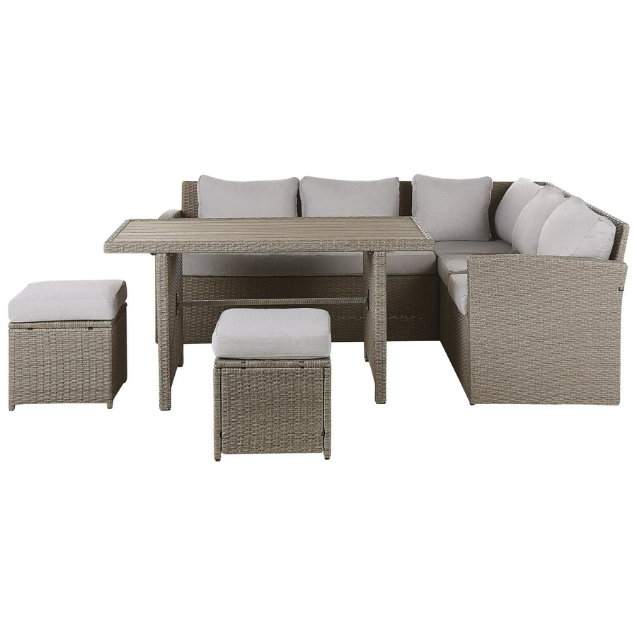 Beliani Lounge Set BARDI in Taupe mit Eckelement, Ottoman und Couchtisch aus pulverbeschichtetem Aluminium und UV-beständigem Polyester, B/T/H: 160 x 189 x 89 cm - Bild 2