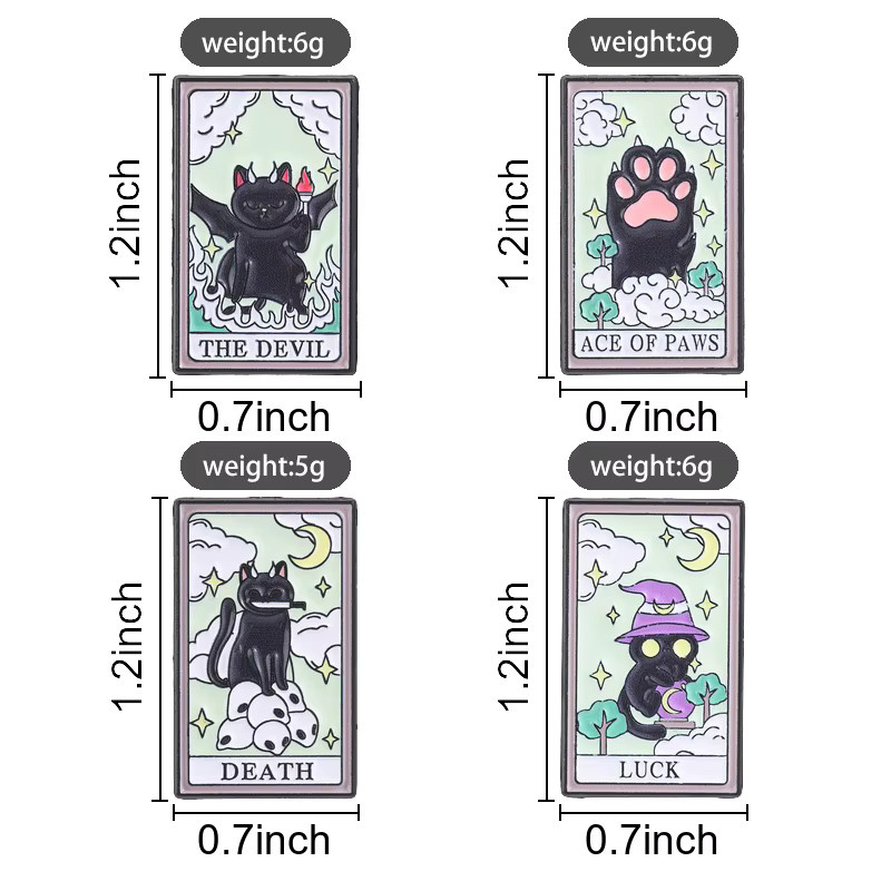 Miss Zoe Anstecknadel Schwarze Katze Tarotkarte, Emaille, Unisex - Bild 2