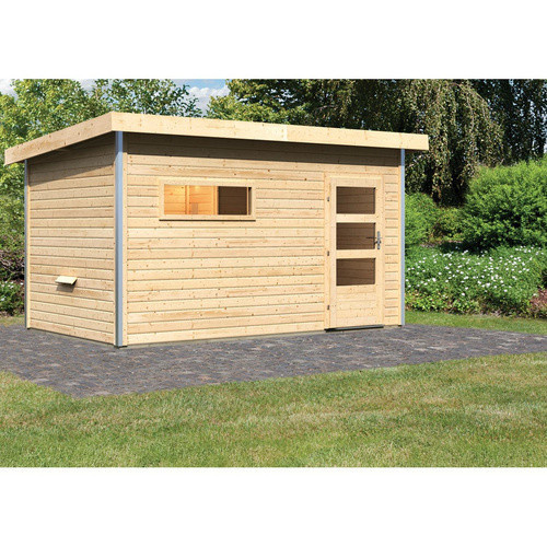 Karibu Saunahaus Schwanenburg 3 aus Fichte in Beige, B/T/H: 393 x 231 x 239 cm - Bild 2