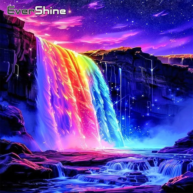EverShine Diamantmalerei Landschaftsbild mit Wasserfall und Bergen als Strass-Mosaik in Multicolour, Vollquadratische Stickerei für Hobby und Tischdekoration, B/T/H: 20 x 20 x 20 cm - Bild 1