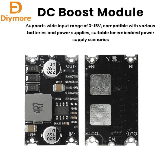 diymore Hochleistungs-DC-Boost-Modul 6A 350kHz DC 3-15V zu 5V 6V 9V 12V 15V in Schwarz mit Kurzschlussschutz und TVS-Ausgang - Bild 1