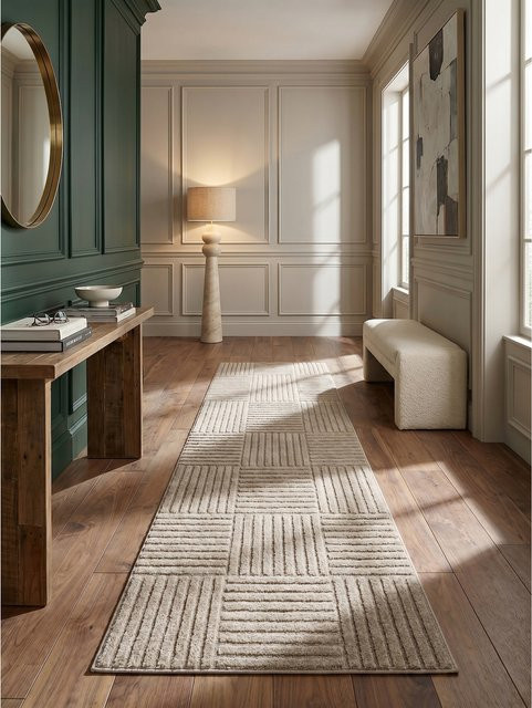 Kadima Design Hochflorteppich Cord-Streifen-Patchwork in Beige, Waschbar, B/T: 80 x 250 cm - Bild 1