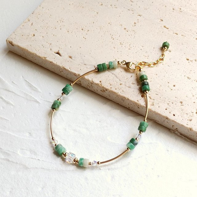 Wucifang Jewelry Armband, Burma Jade, Perle, 14 Karat Gold gefüllt, Damen, 17+3cm - Bild 1