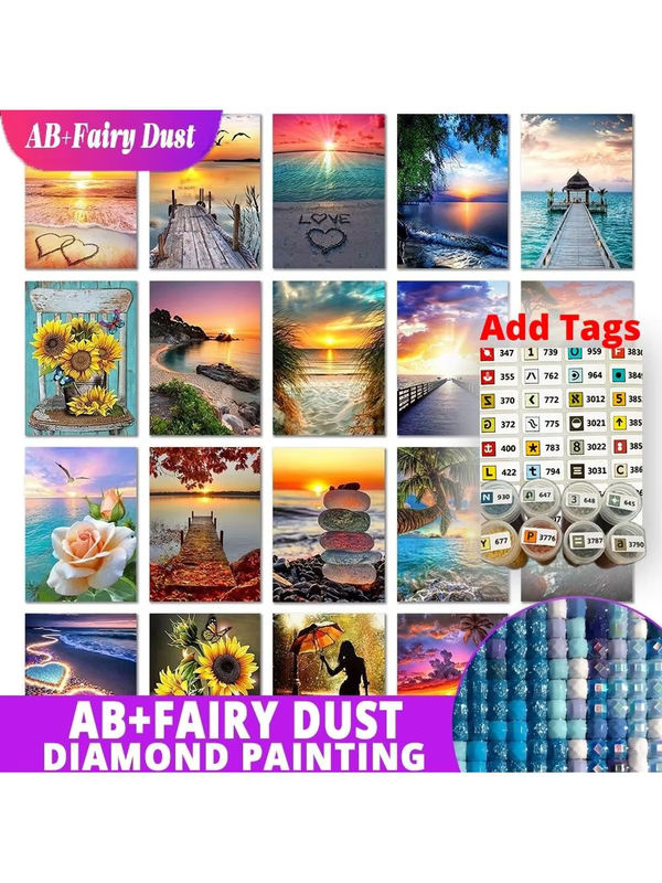 Potdemiel Diamantmalerei Set mit DMC-Aufklebern Motiv Sonnenuntergang und Meer als DIY 5D Mosaik Inlay in Multicolor - Bild 6