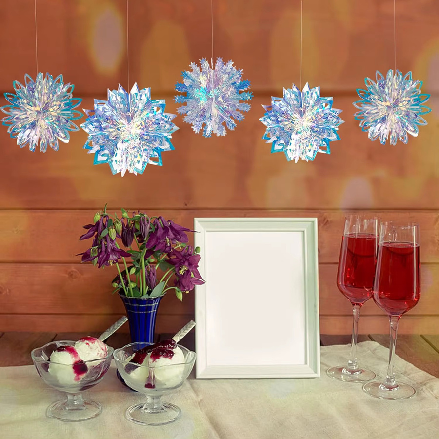 3er-Set schillernde Schneeflocken-Hängedekoration von MicroPlush in Mehrfarbig für Weihnachts- und Partydekoration - Bild 3
