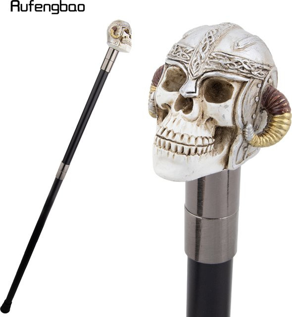 Rufengbao Weißer Harz-Totenkopf-Helm mit Widderhorn, Bühnen-Gehstock, Fantasy, Kunststoff - Bild 1