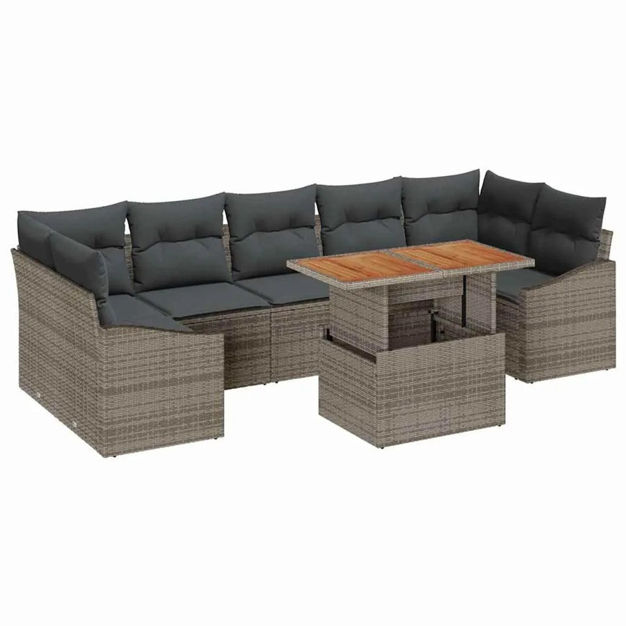 vidaXL Garten-Sofa-Set aus Polyrattan in Grau, 8-teiliges Set mit Kissen und integriertem Stauraum - Bild 2