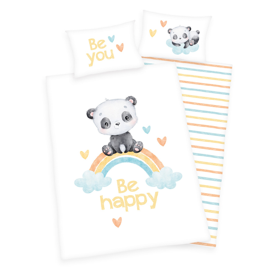 Herding Flanell Baby und Kinder Bettwäsche Regenbogen Panda bunt mit Bettbezug und Kissenbezug B/H: 100 x 135 cm, Kissen: 40 x 60 cm - Bild 1