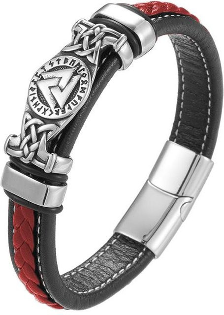 Armband Leder geflochten, Vegvisir Amulett, Grau, Herren, 19cm - Bild 1
