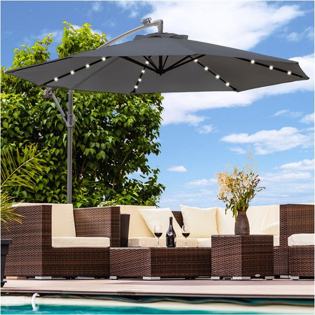 Swing&Harmonie Ampelschirm mit LED-Beleuchtung und Solar, Anthrazit, Durchmesser: 300 cm