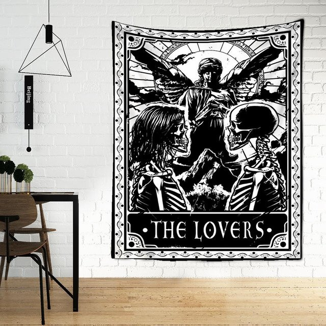 Tarot Wandteppich Mäßigkeit Boho Wandbehang Schwarz B: 95 cm, H: 70 cm - Bild 1