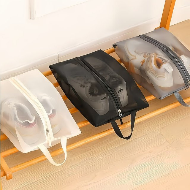 Untior Faltbare Schuhtasche aus atmungsaktivem Mesh-Netzstoff in Transparent und Beige für Reisen und Fitness - Bild 1