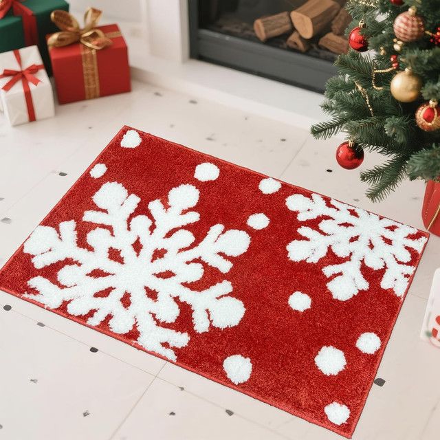 VIKAMA Schneeflocken-Teppich für Badezimmer und Eingangsbereich, rutschfeste und saugfähige Matte in ästhetischem Design - Bild 1