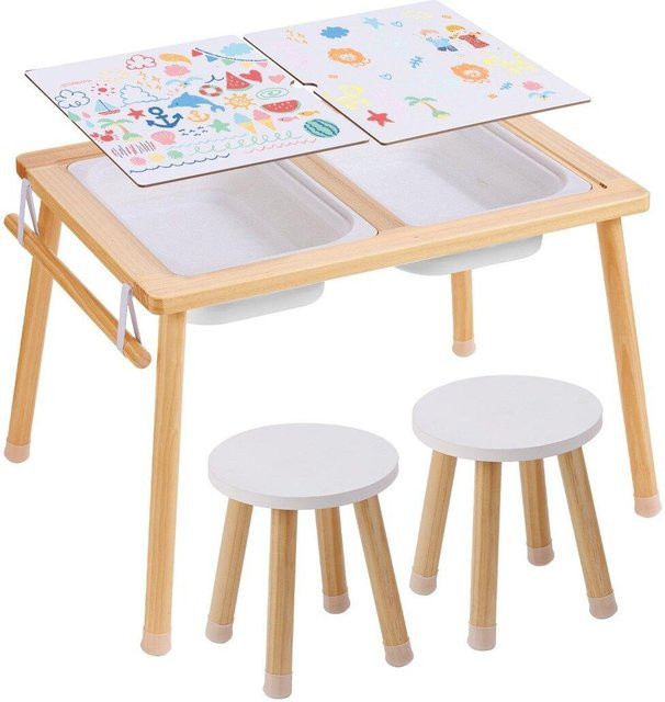 Play Wells Sensorisches Tisch- und Stuhlset für Kinder mit Sand- und Wassertisch und 2 Aufbewahrungsboxen aus Kiefernholz in Beige und Weiß - Bild 1