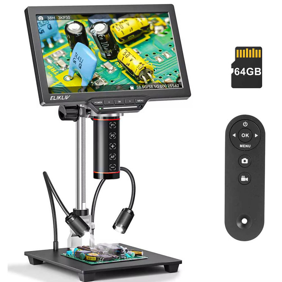 Elikliv EM3K-AF Digitalmikroskop 3K mit 10,1 Zoll Autofokus und HDMI-Anschluss für Elektronik-Reparatur in Schwarz inklusive 10-Zoll-Ständer - Bild 5