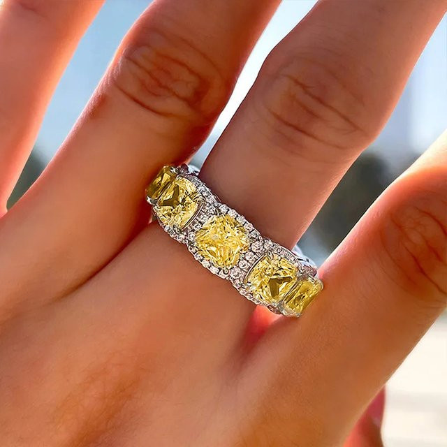 Huitan Ring, Silber, Gelbe Zirkonia, Damen - Bild 1