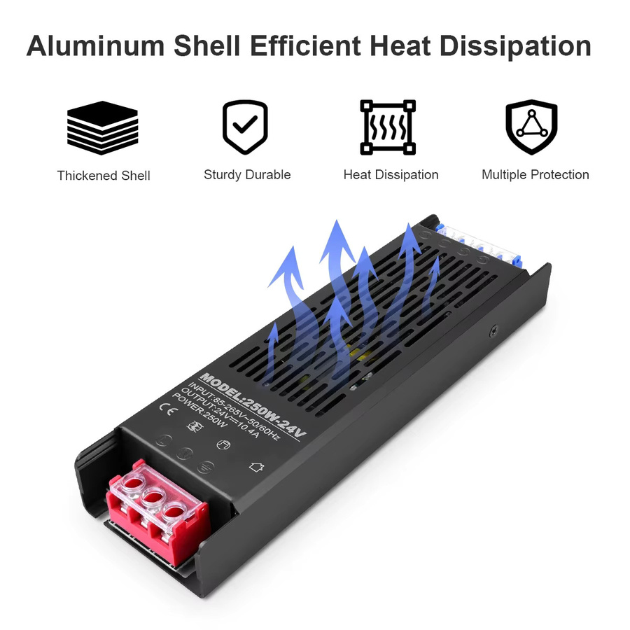 Ultradünner LED-Streifentransformator mit Aluminiumgehäuse als Netzteil für AC110V/220V zu DC12V/24V mit 60W - Bild 3