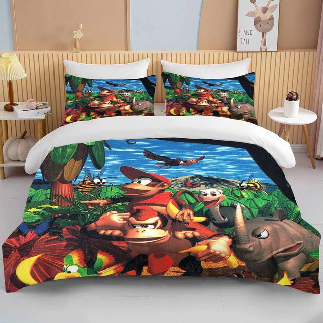 Shoekeeper Bettwäsche-Set mit Donkey Kong Cartoon-Motiv für Kinder, 3-teilig, B/H: 150 x 200 cm, Mehrfarbig - Bild 1