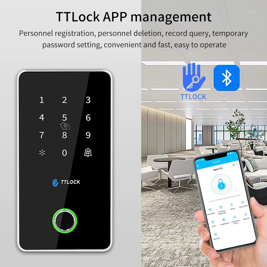 Asia-Teco TTLock Standalone Access Controller aus Metall in Schwarz mit Fingerabdruck, Karte, Passwort und App-Steuerung, IP67 wasserdicht und Alexa-kompatibel - Bild 3