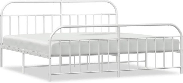 vidaXL Bettgestell aus Metall mit Kopf- und Fußteil in Weiß, B/T/H: 193 x 203 x 100 cm - Bild 1
