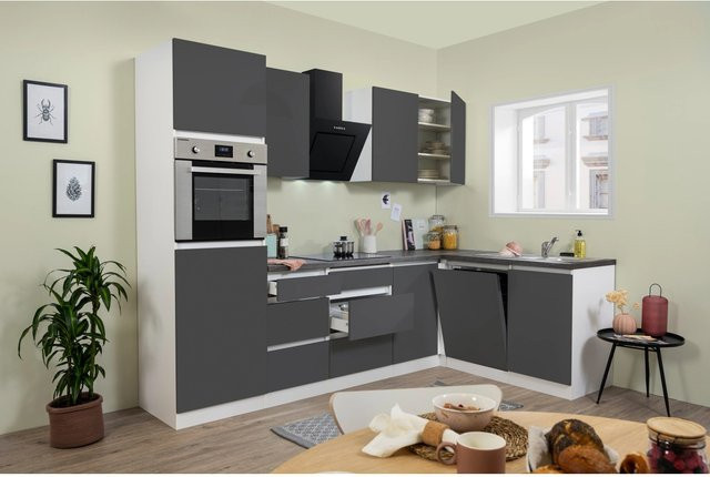 Respekta Premium Winkelküche modern grifflos in Grau Hochglanz und Weiß mit Soft-Close-Türen, B/T/H: 280 x 55,5 x 220,5 cm - Bild 1