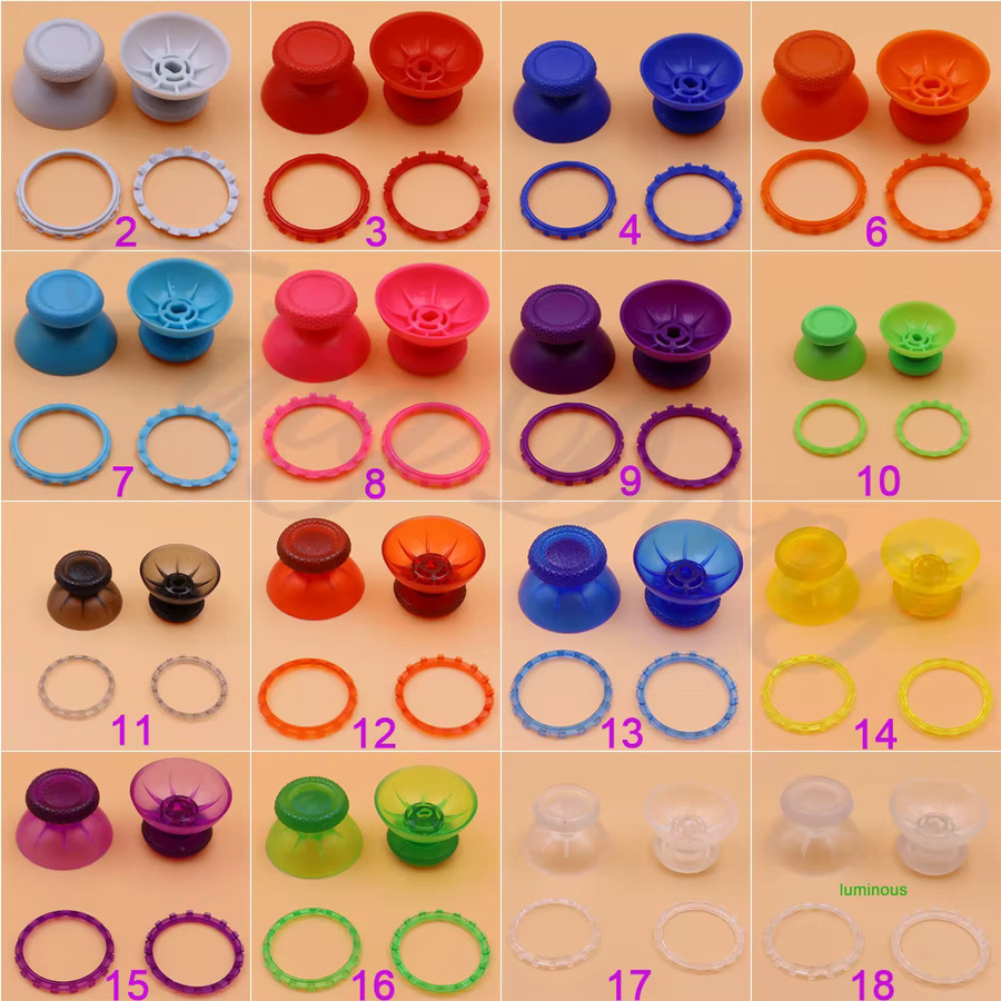 Buntes 3D-Joystick-Abdeckung Set mit Pilzkappen und Akzent-Thumbstick-Ringen für Sony PS5-Controller in Multicolor und Schwarz - Bild 1