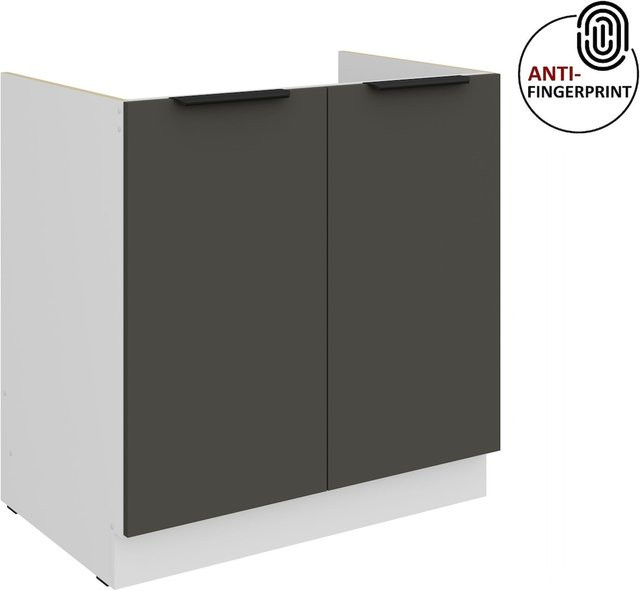 Küchen Spülenschrank ARIA in Graphite matt mit Anti-Fingerprint-Beschichtung, Breite: 80 cm - Bild 1
