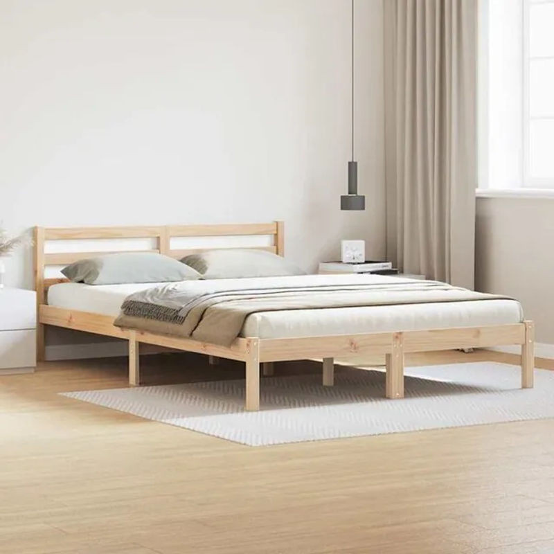 Massivholzbett aus Kiefer mit Kopfteil von vidaXL in Braun, B/T/H: 220 x 140 cm - Bild 1