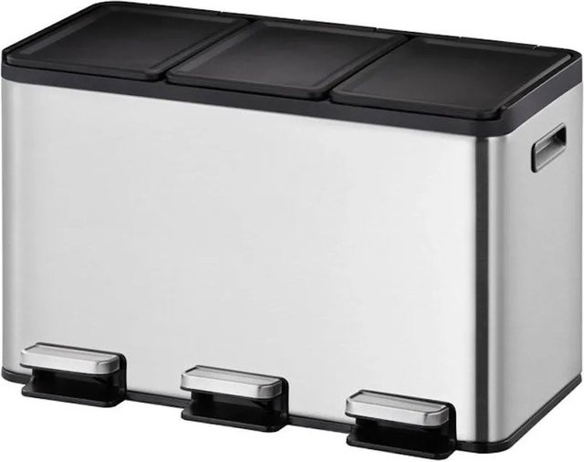 PROREGAL Rechteckiger Treteimer aus gebürstetem Edelstahl mit Soft Close und Stay Open Deckel, Silber, H x B x T: 37,1 x 59,5 x 32,1 cm - Bild 1