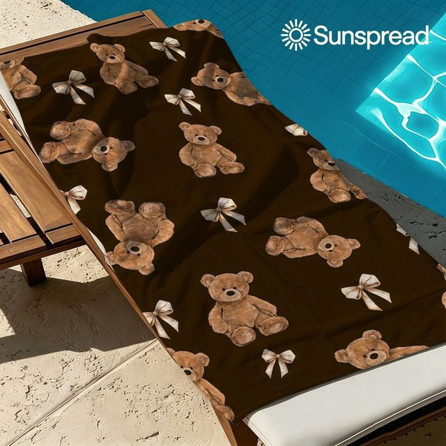 Schnelltrocknendes Mikrofaser Badetuch von JMG Household Supplies mit Teddybär und Schleifenmotiv in Braun, B/H: 60 x 120 cm - Bild 1