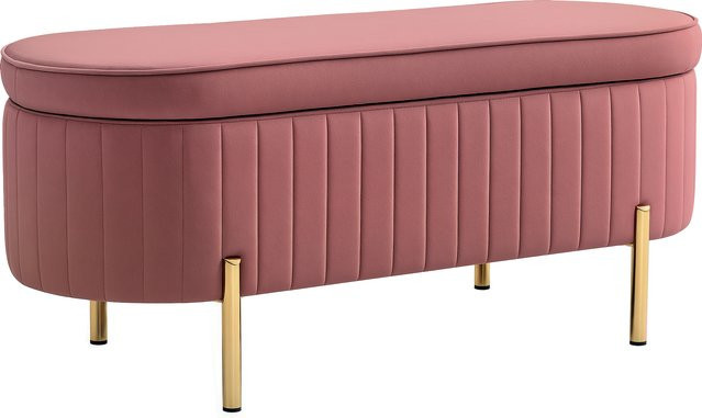 Aosom Stauraumbank in Samtoptik mit Deckel und Metallfüßen, Rosa, B/T/H: 108 x 44 x 43,5 cm - Bild 1