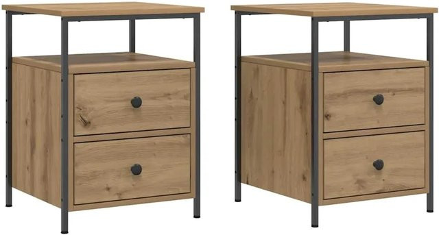 vidaXL Nachttische 2er Set in Artisan-Eiche, modern, Farbe: Braun, B/T/H: 44 x 45 x 60 cm - Bild 1