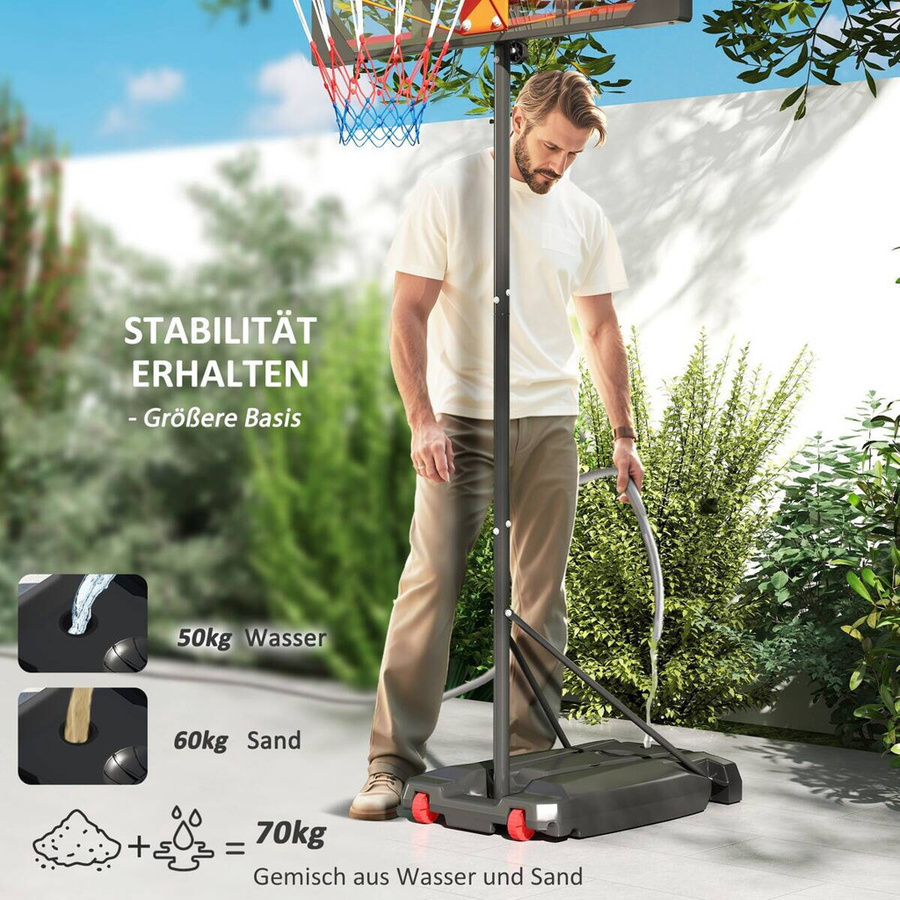 AIYAPLAY Basketballkorb Outdoor Höhenverstellbarer Basketballständer mit Rollen ab 6 Jahren Rot - Bild 4
