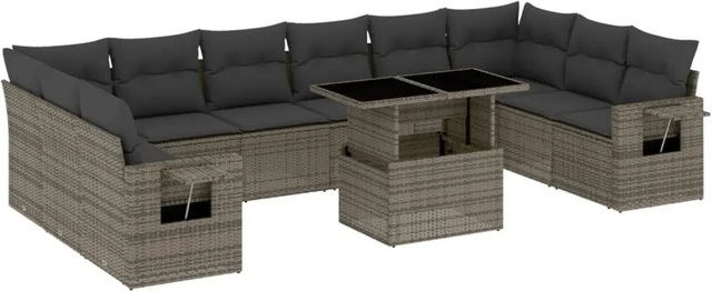 vidaXL 11-tlg Garten-Sofagarnitur aus Polyrattan in Grau mit Kissen und L-Form - Bild 1