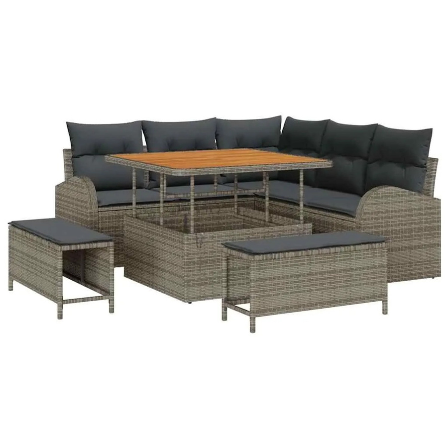 vidaXL Garten-Sofa-Set 8-teilig in Grau mit Kissen und integriertem Stauraum für Terrasse und Garten - Bild 2
