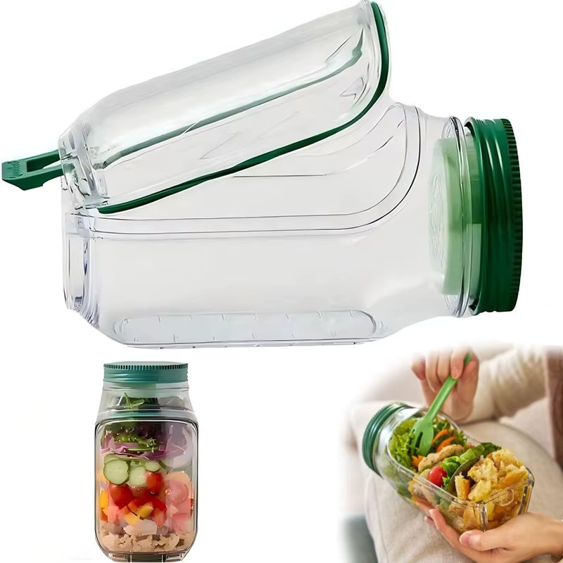 HOCOSHINE Salatbehälter aus Glas mit seitlicher Öffnung und Trennfächern, transparent, mikrowellen-, spülmaschinen- und gefrierschrankfest - Bild 2