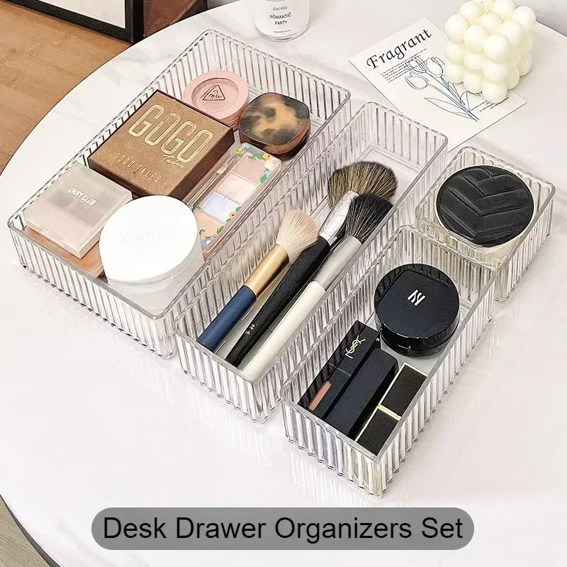 Transparentes Schreibtisch-Schubladen-Organizer-Set aus Kunststoff für Make-up und Badezimmer-Aufbewahrung - Bild 2