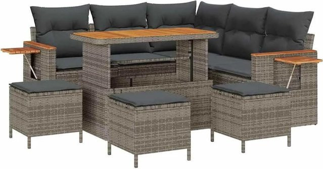 vidaXL Gartensofa-Set L-Form in Grau mit 10 Kissen, wetterfestes Poly-Rattan-Set mit Eckelement, Ottoman und Couchtisch für Garten und Terrasse - Bild 1