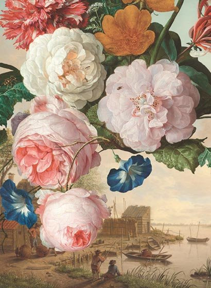 Eijffinger Wallpaper Dutch Masters Tapete mit Blumenmuster in Mehrfarbig Ocker und Rot/Rosa aus Vlies und Vinyl - Bild 1