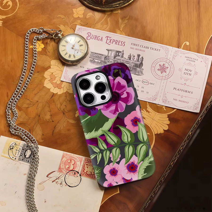Handyhülle mit lila rosa Blüten für Apple iPhone 17 Pro Max Plus 16 15 14 13 12 11 mit Doppelschicht-Rückseite - Bild 4