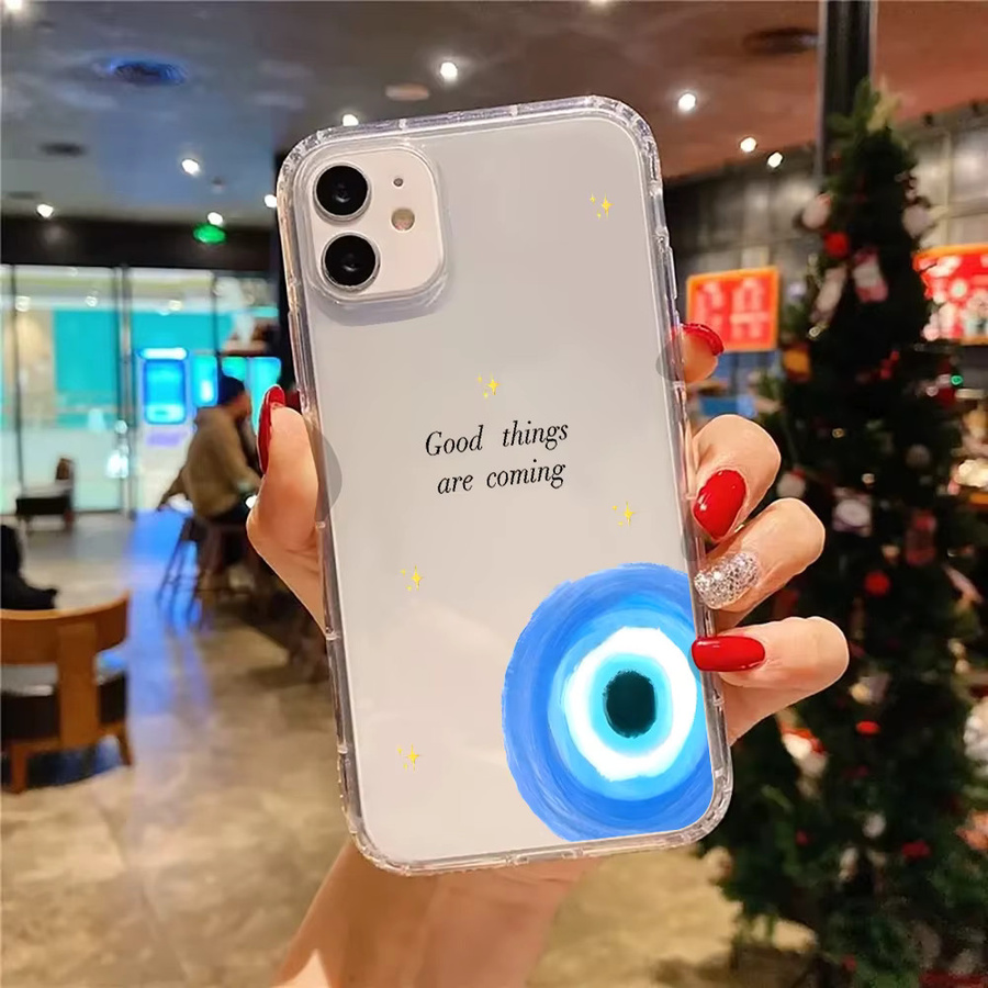 Transparente Silikonhülle mit Böser-Blick-Muster und funkelnden Sternen für iPhone 11 bis iPhone 17 Pro Max und weitere Modelle - Bild 2
