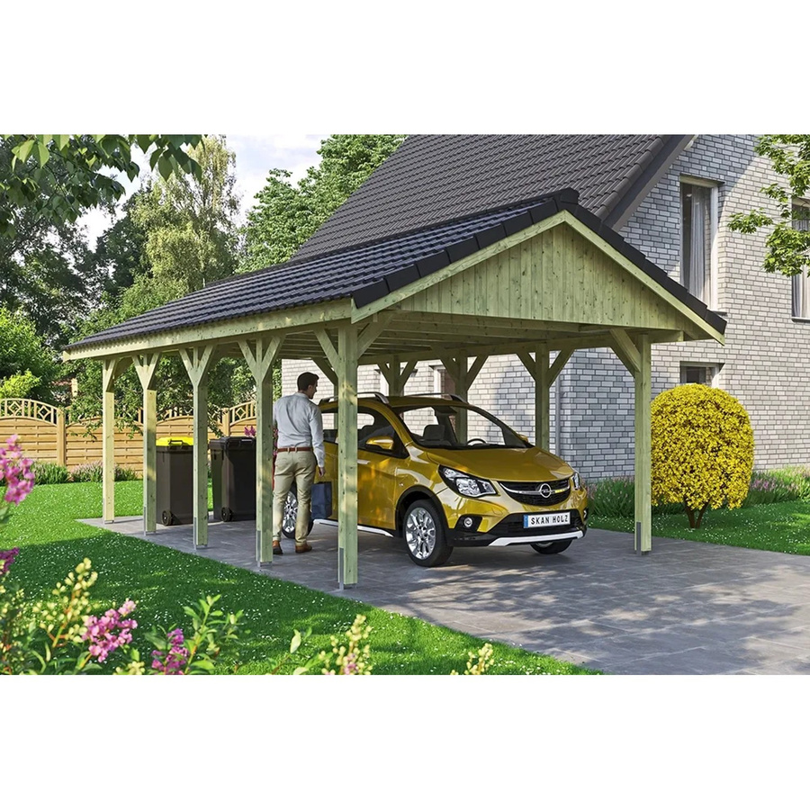 Skan Holz Carport Wallgau Satteldach aus Nadelholz in Grün, B/T: 430 x 750 cm, Firsthöhe: 326 cm - Bild 2