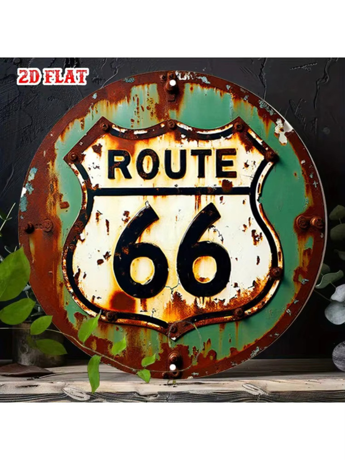 CIFBUY Vintage Route 66 Metallschild Rund, Rustikale Wanddekoration aus Aluminium in Grün-Weiß-Multicolor - Bild 6