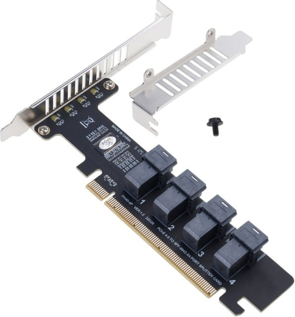 P9FA NGFF PCI-E 16X zu vier U.2 SFF-8639 SFF-8643 NVMe PCIe SSD RAID Controller Karte in Schwarz - Bild 1