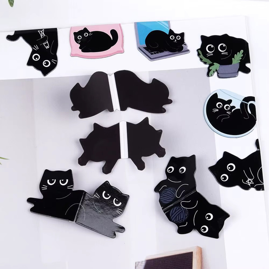 10 Stück Magnetische Lesezeichen in Katzenform, Schwarze Mini Buchmarker aus Kunststoff für Studenten und Buchliebhaber - Bild 1