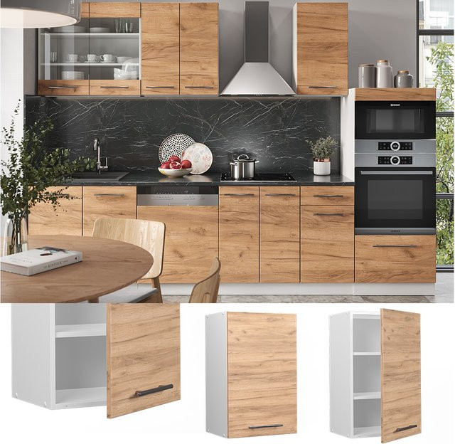 Vicco Hängeschrank Fame-Line Küchenschrank Weiß Eiche mit Softclose-Scharnieren und Einlegeboden B/T/H: 45 x 34 x 72 cm - Bild 1