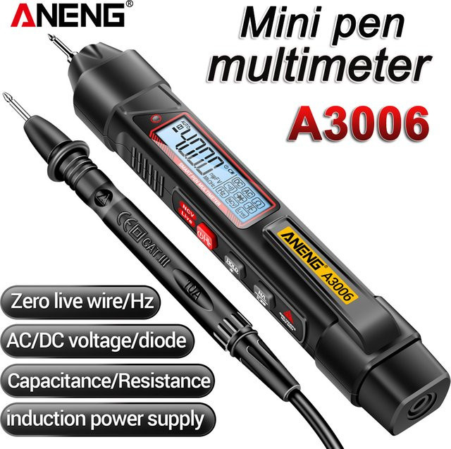 ANENG A3006 Mini-Stift-Multimeter Digital in Schwarz mit 4000 Zählern für AC/DC-Spannung, Ohm, Dioden, Kapazität und Hz - Bild 1
